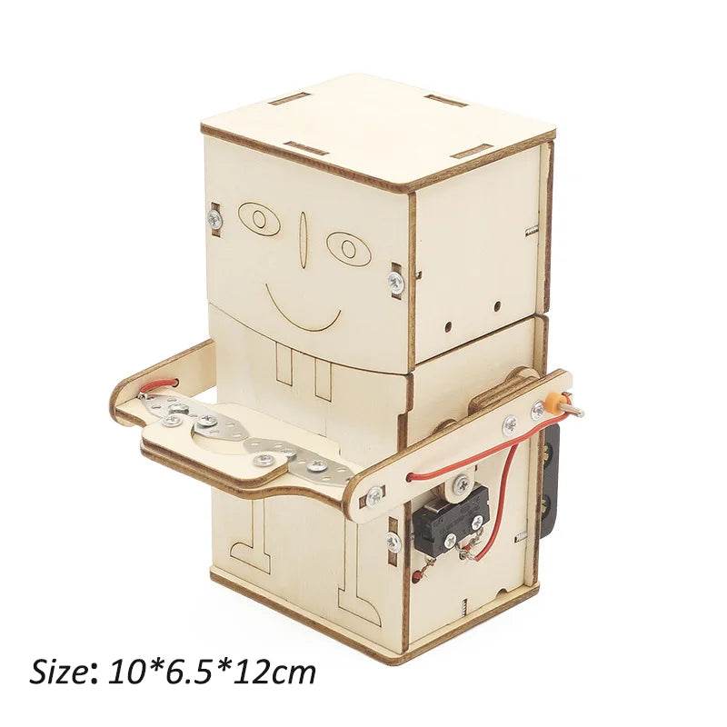 Wooden Electric Powered Eat Coin Robot DIY Model Toy - ToylandEU