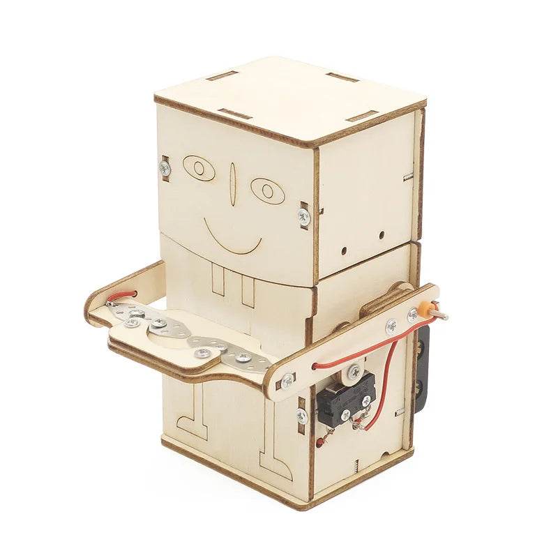 Wooden Electric Powered Eat Coin Robot DIY Model Toy - ToylandEU