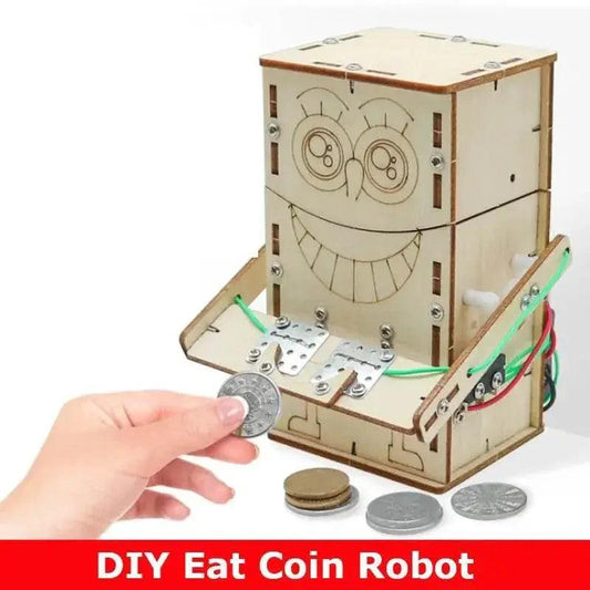  Wooden Electric Powered Eat Coin Robot DIY Models and Building Toy Science and Education Model Toy for Children Gift -  ToylandEU™