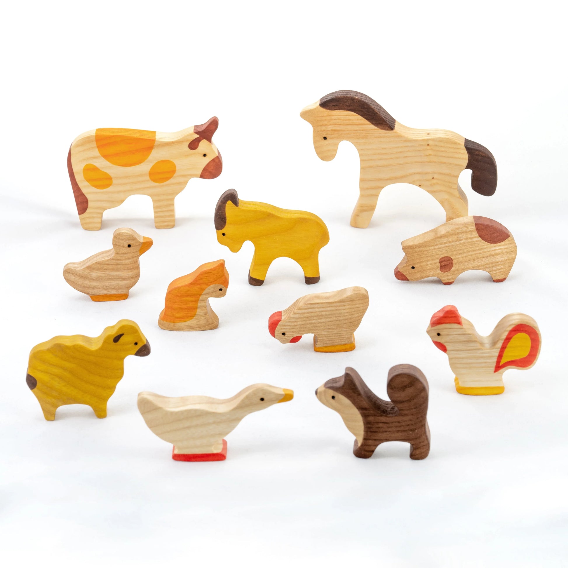 Wooden Farm Animals Set Handcrafted Playful Educational 11 Pieces - ToylandEU