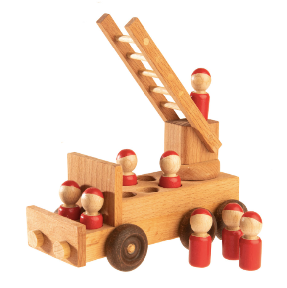 Wooden Fire Truck Toy With Moving Ladder And Functional Wheels - ToylandEU