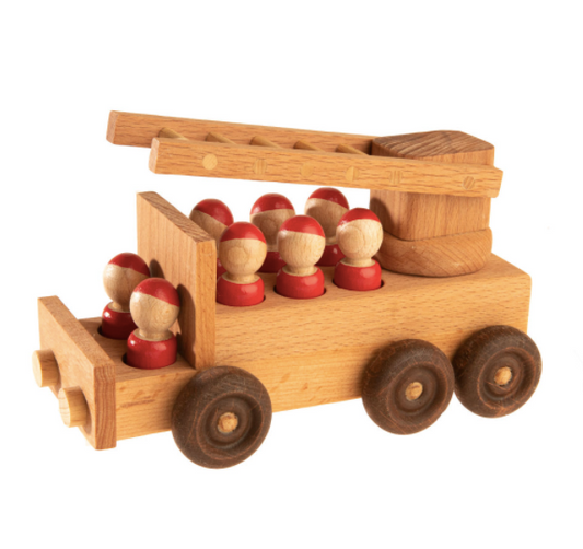 Wooden Fire Truck Toy With Moving Ladder And Functional Wheels - ToylandEU