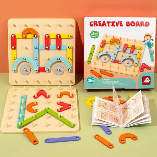  Wooden Geometric Pegboard Set Safe Wood Montessori -  ToylandEU™