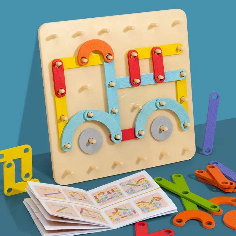 Wooden Geometric Pegboard Set For Montessori Sensory Play - ToylandEU