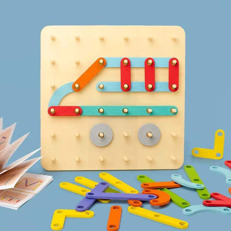 Wooden Geometric Pegboard Set For Montessori Sensory Play - ToylandEU