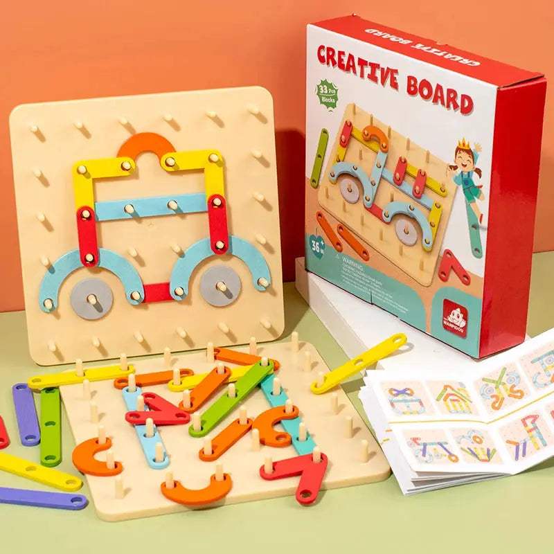Wooden Geometric Pegboard Set For Montessori Sensory Play - ToylandEU