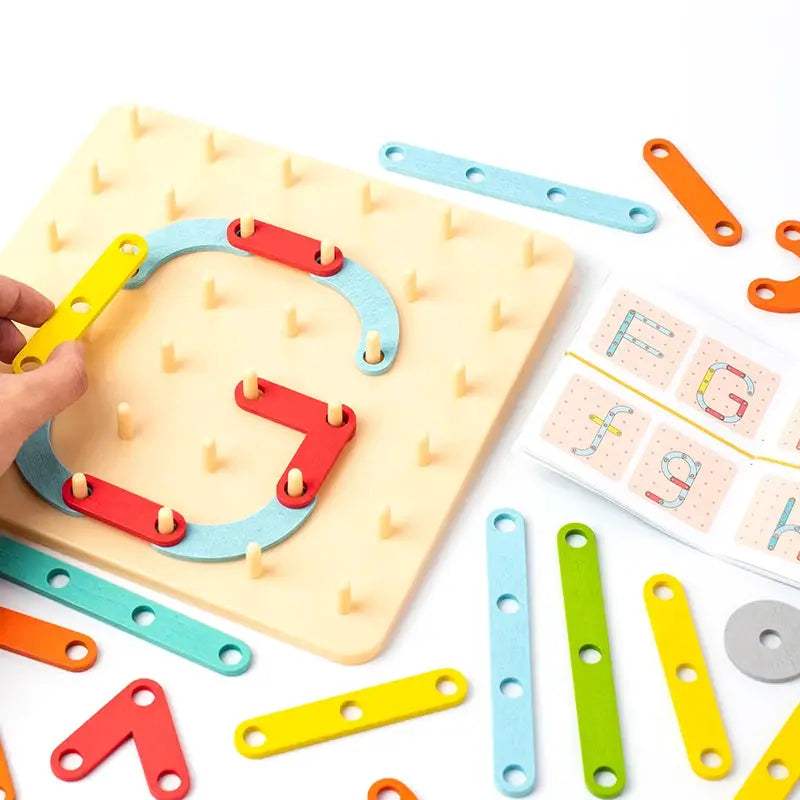 Wooden Geometric Pegboard Set For Montessori Sensory Play - ToylandEU