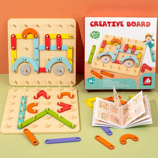  Wooden Geometric Pegboard Set Safe Wood Montessori -  ToylandEU™