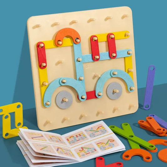  Wooden Geometric Pegboard Set Safe Wood Montessori -  ToylandEU™