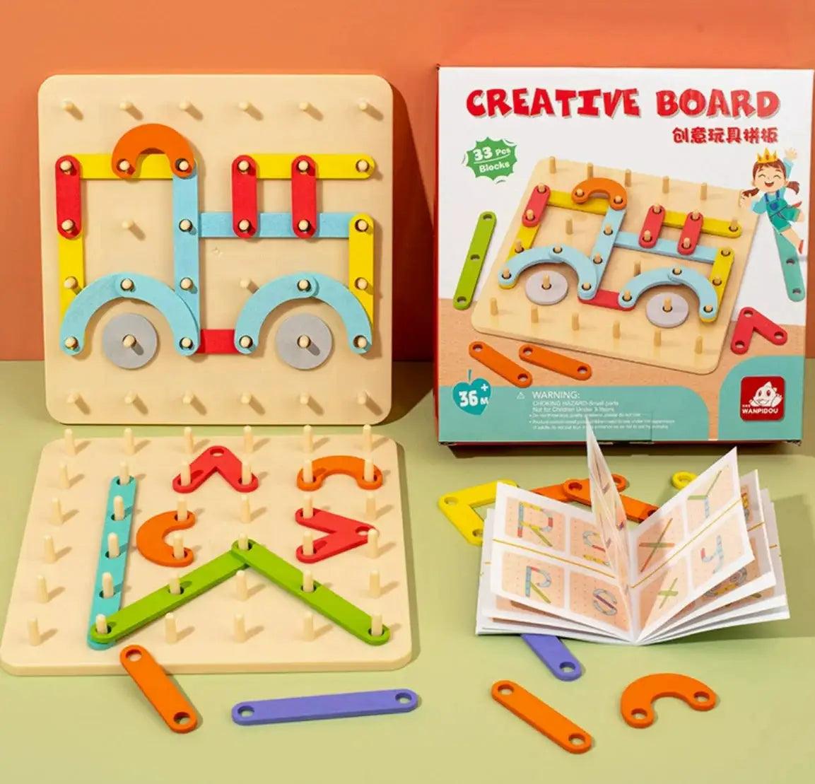  Wooden Geometric Pegboard Set Safe Wood Montessori -  ToylandEU™