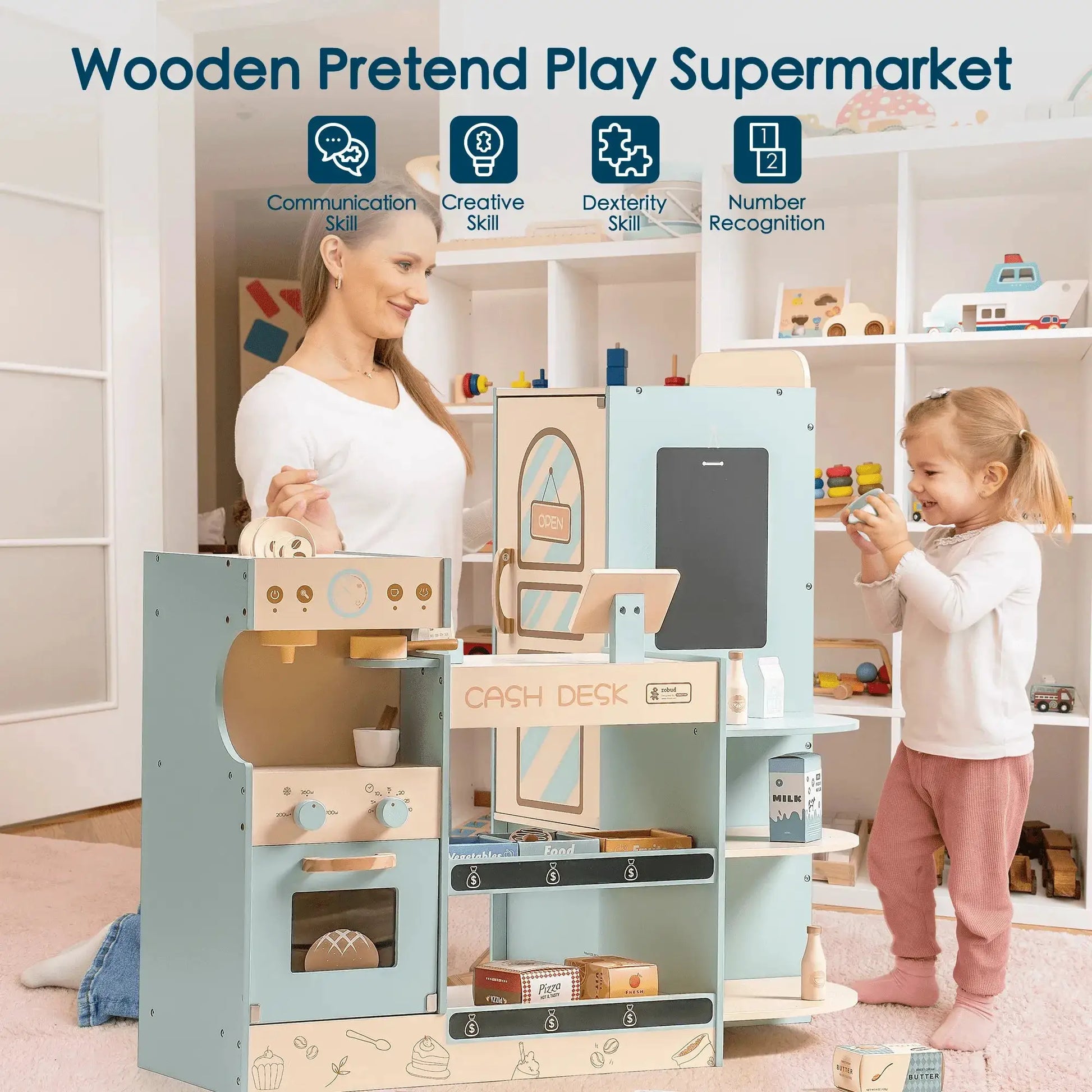  Wooden Grocery Store Coffee Shop Play Set For Kids -  ToylandEU™