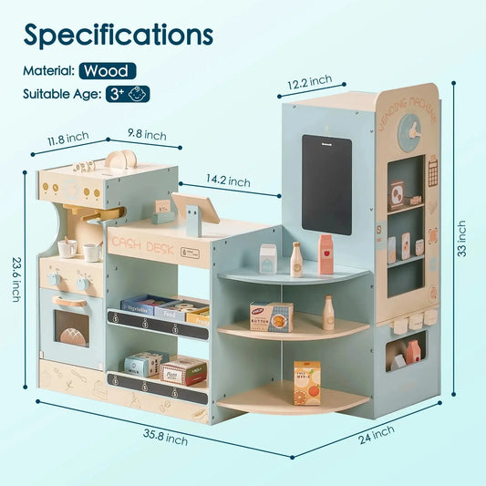  Wooden Grocery Store Coffee Shop Play Set For Kids -  ToylandEU™