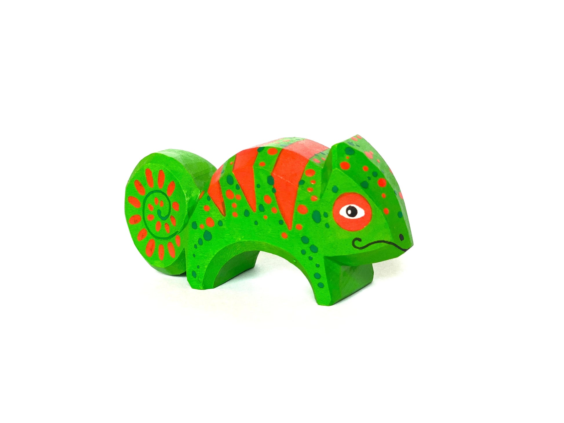 Wooden Hand Carved Chameleon Toy For Imaginative Rainforest Play - ToylandEU