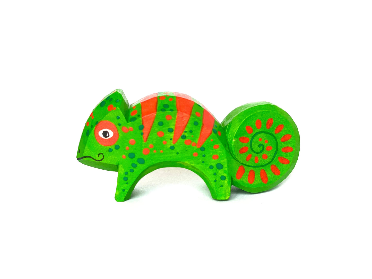 Wooden Hand Carved Chameleon Toy For Imaginative Rainforest Play - ToylandEU