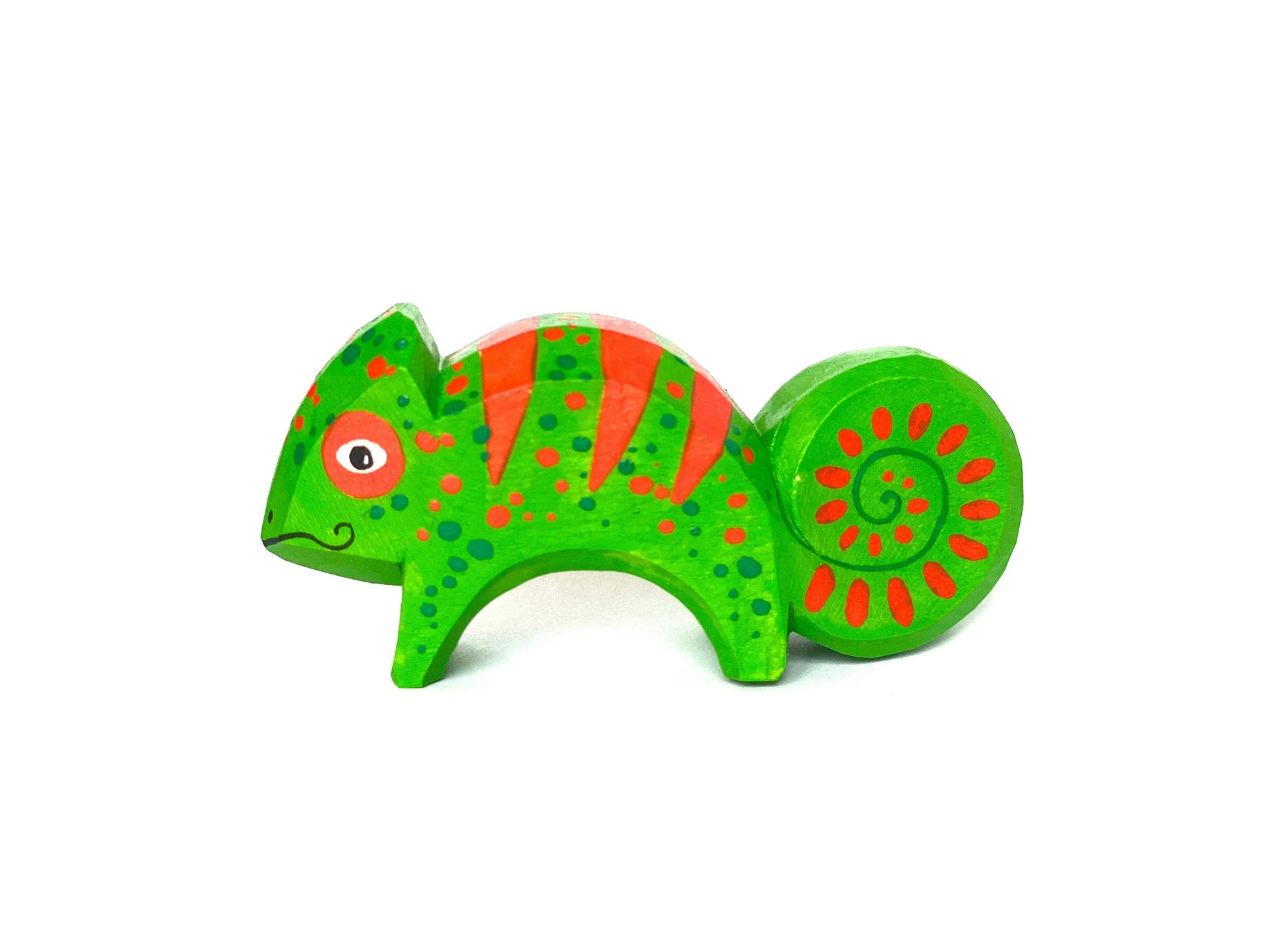 Wooden Hand Carved Chameleon Toy For Imaginative Rainforest Play - ToylandEU