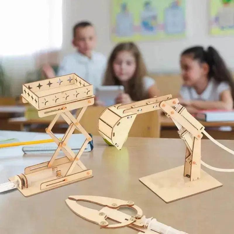  Wooden Hydraulic Excavator Model Children's Educational Toy Wooden Handmade DIY Scientific Experiment Parent-child Interaction -  ToylandEU™