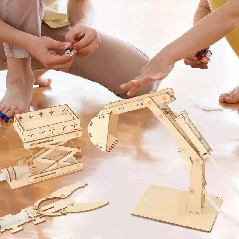 Wooden Hydraulic Excavator Model Children's Educational Toy Wooden Handmade DIY Scientific Experiment Parent-child Interaction -  ToylandEU™