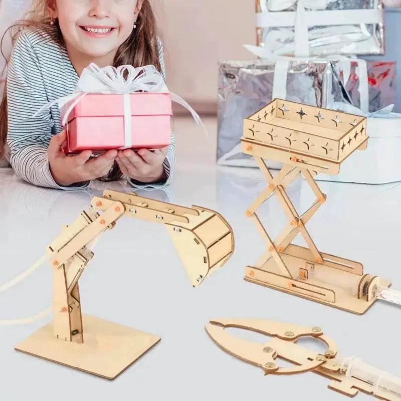  Wooden Hydraulic Excavator Model Children's Educational Toy Wooden Handmade DIY Scientific Experiment Parent-child Interaction -  ToylandEU™