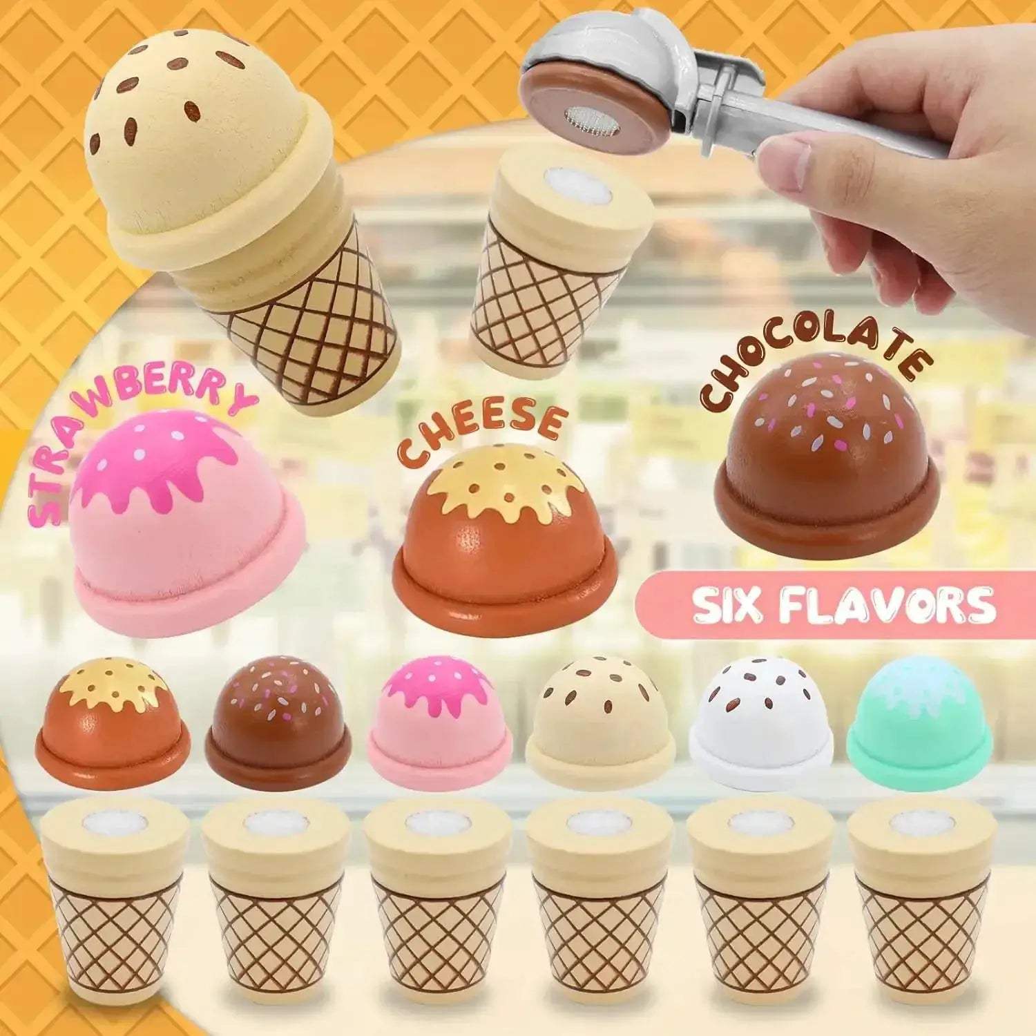 Wooden Ice Cream Counter Playset With Coin Role Play - ToylandEU