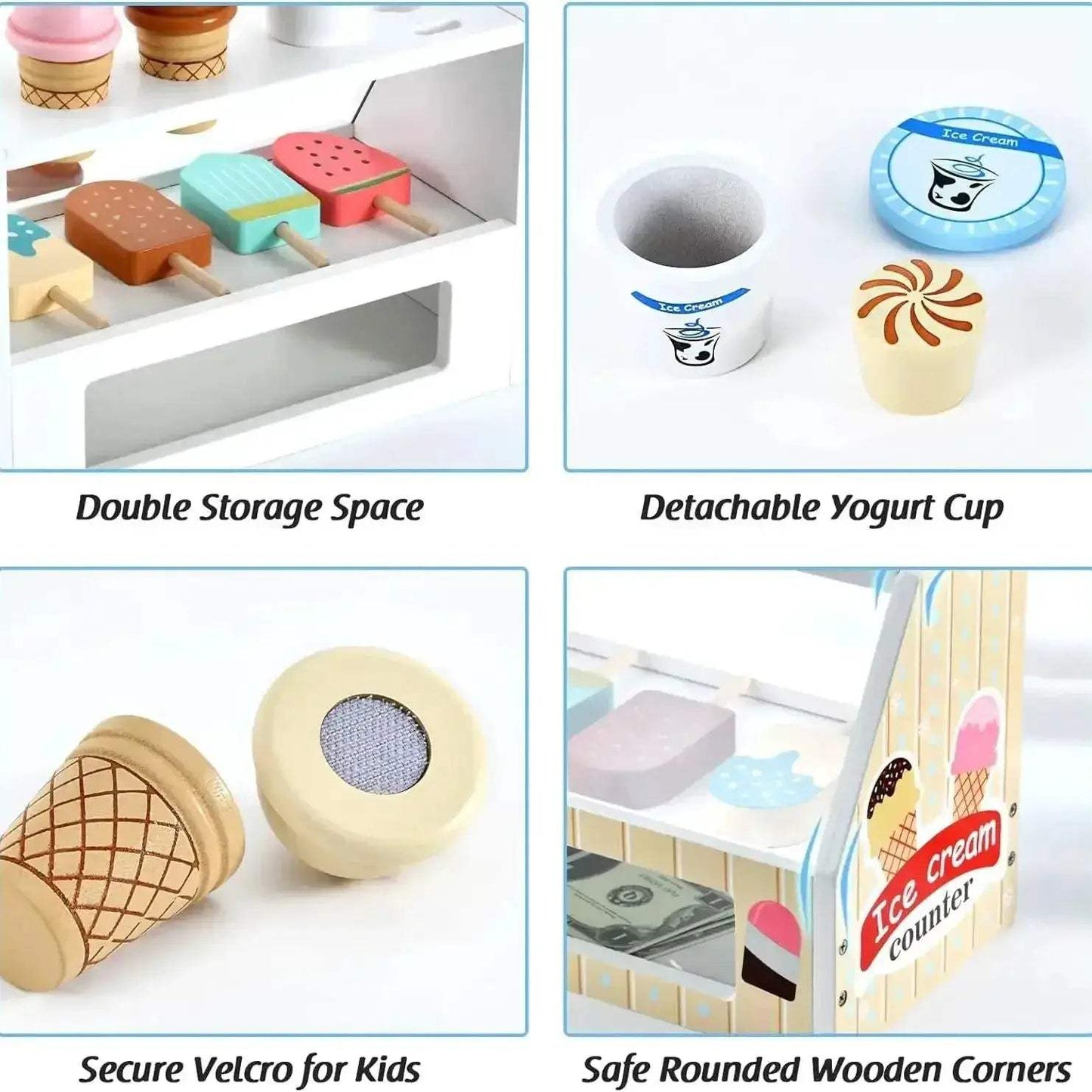 Wooden Ice Cream Counter Playset With Coin Role Play - ToylandEU