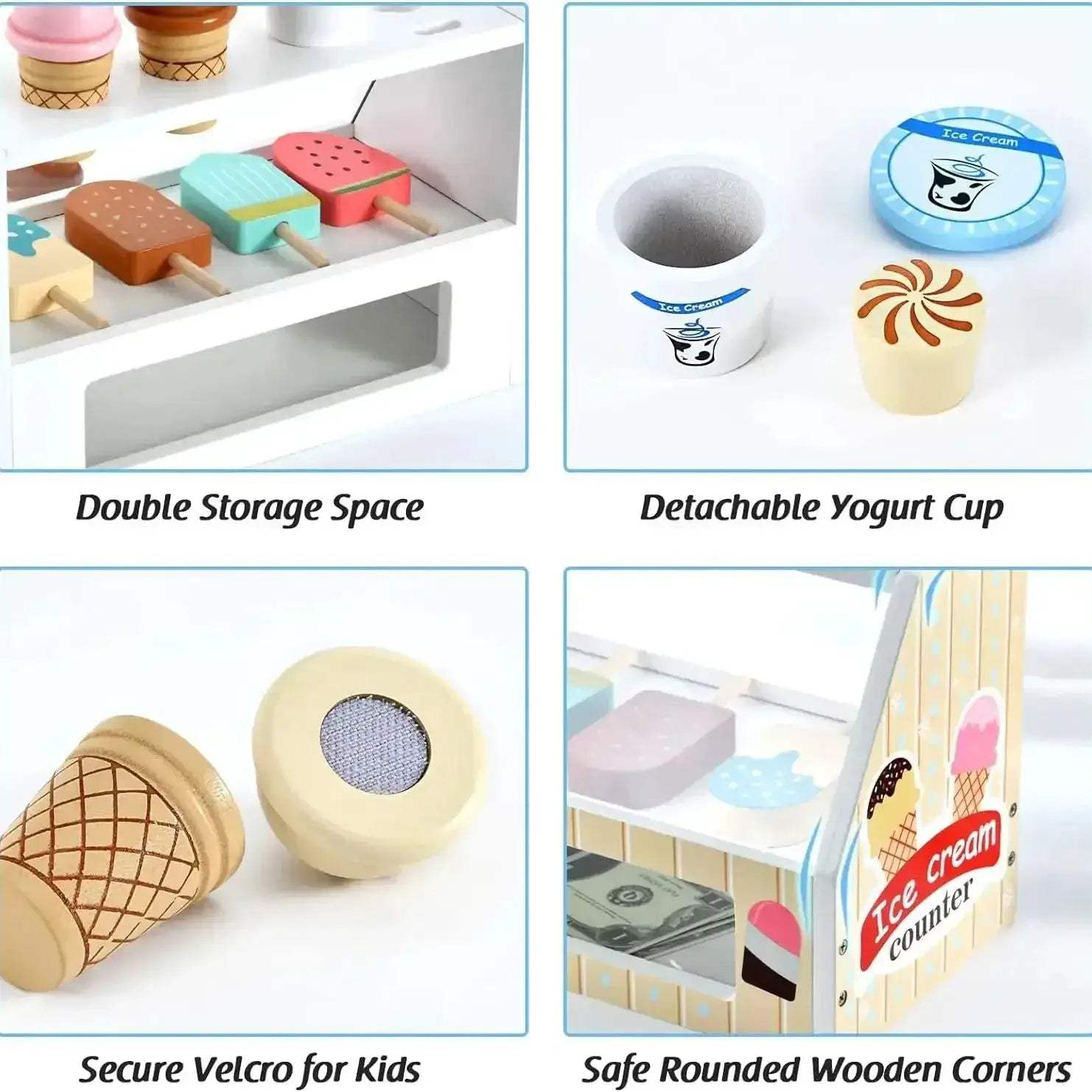 Wooden Ice Cream Counter Playset With Coin Role Play - ToylandEU