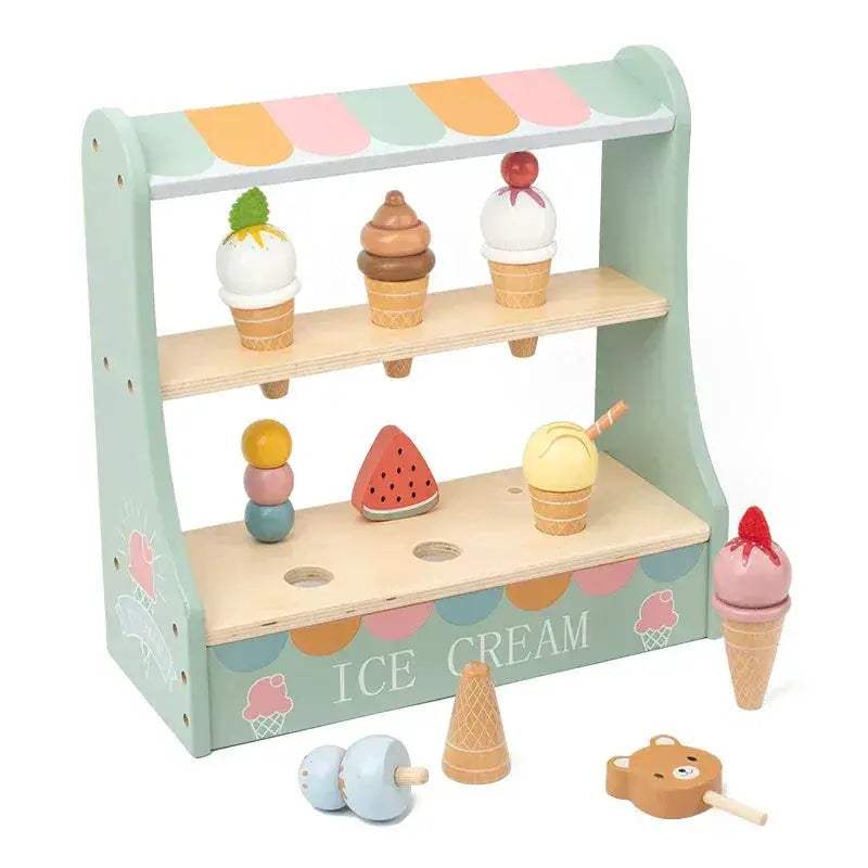 Wooden Ice Cream Counter Playset With Coin Role Play - ToylandEU