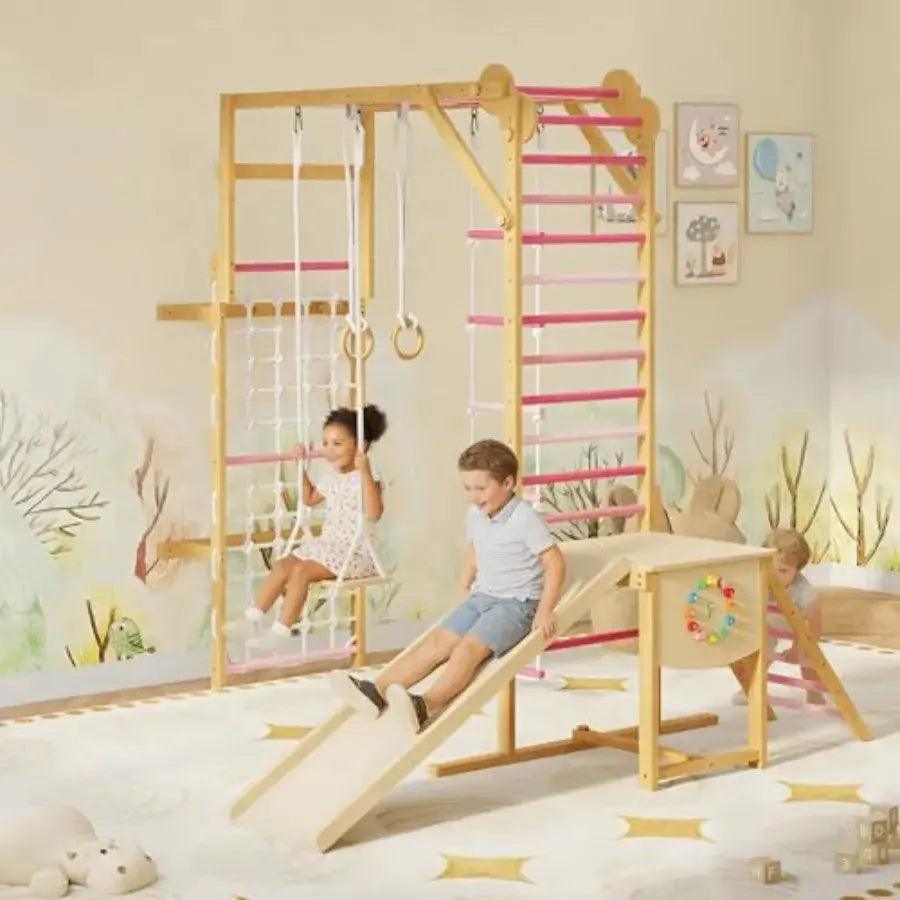  Wooden Indoor Jungle Gym For Kids With Rope Rings Safe -  ToylandEU™