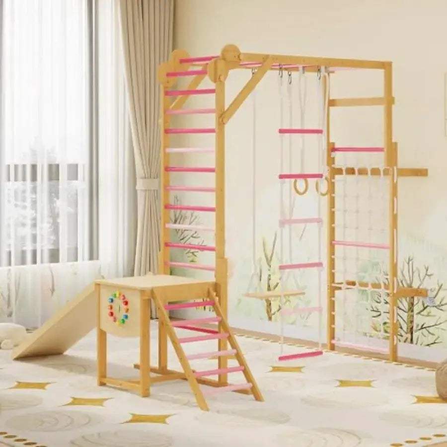  Wooden Indoor Jungle Gym For Kids With Rope Rings Safe -  ToylandEU™