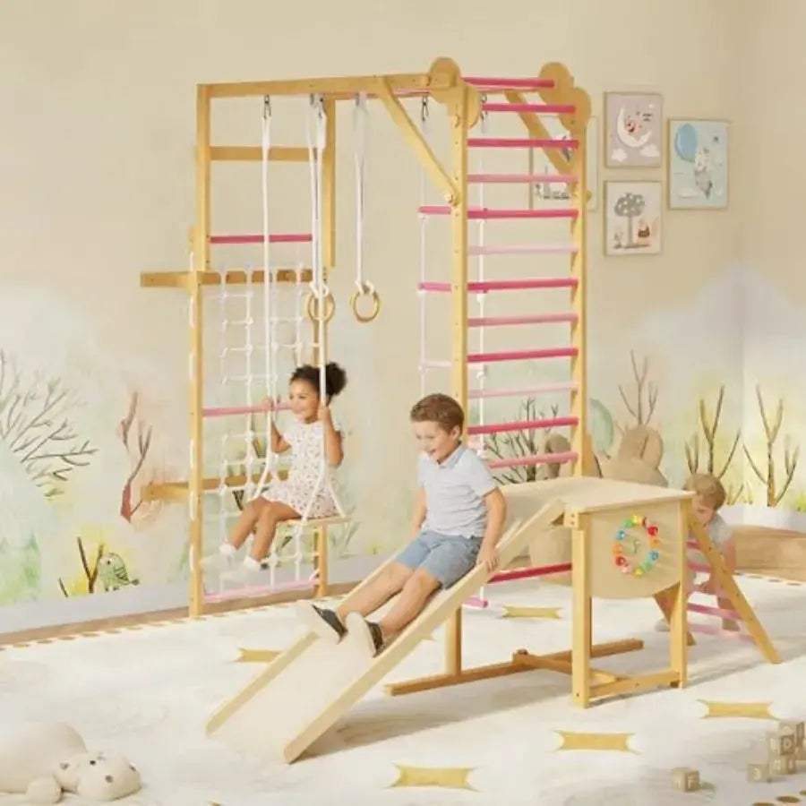  Wooden Indoor Jungle Gym For Kids With Rope Rings Safe -  ToylandEU™