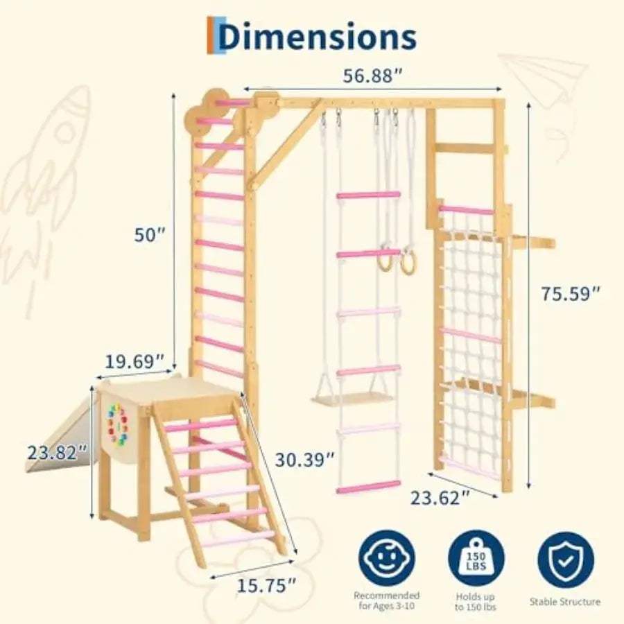  Wooden Indoor Jungle Gym For Kids With Rope Rings Safe -  ToylandEU™