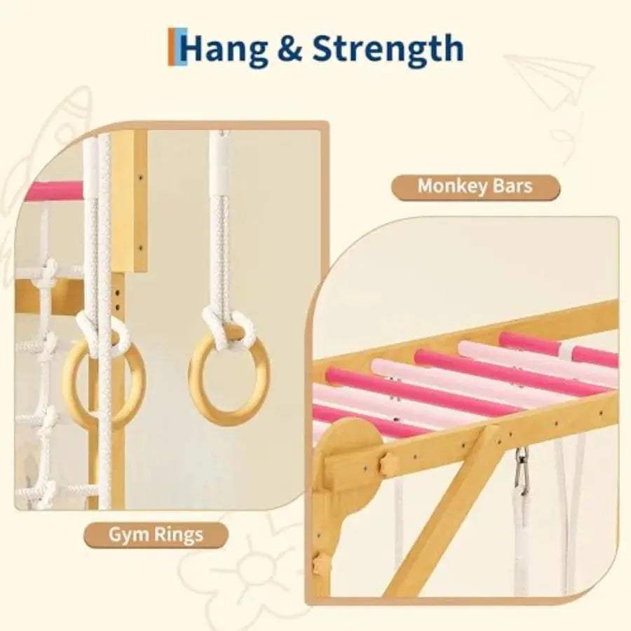  Wooden Indoor Jungle Gym For Kids With Rope Rings Safe -  ToylandEU™