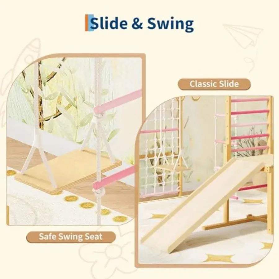  Wooden Indoor Jungle Gym For Kids With Rope Rings Safe -  ToylandEU™