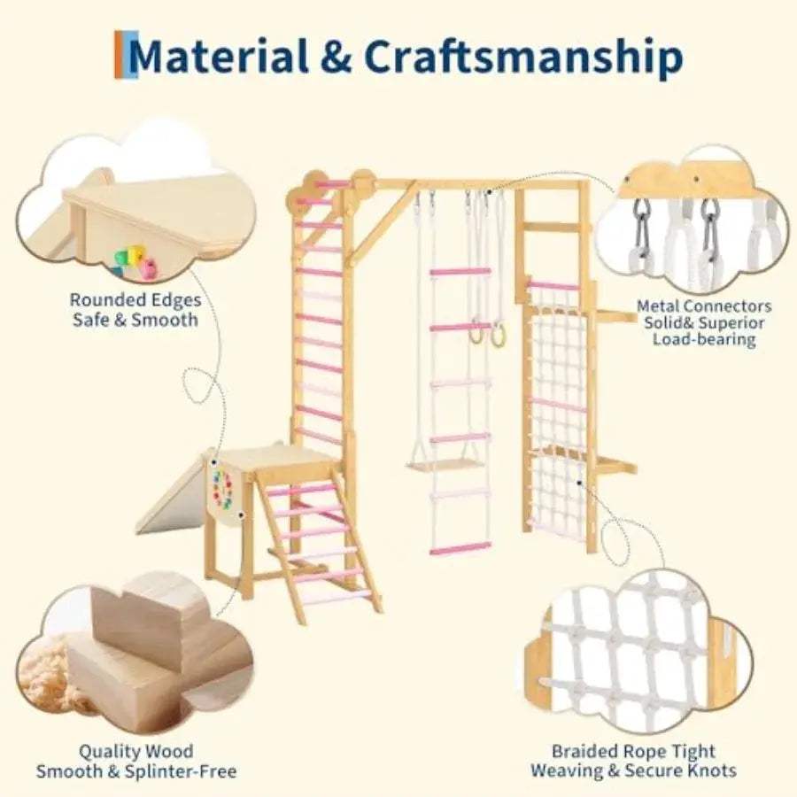  Wooden Indoor Jungle Gym For Kids With Rope Rings Safe -  ToylandEU™