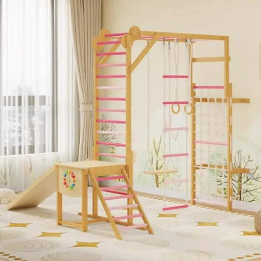  Wooden Indoor Jungle Gym For Kids With Rope Rings Safe -  ToylandEU™