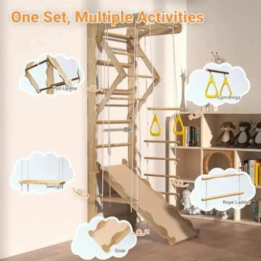  Wooden Indoor Jungle Gym With Swedish Ladder For Kids -  ToylandEU™