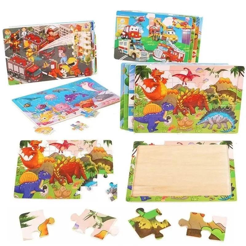  Wooden Jigsaw 3D Puzzle Kids Cartoon Animal Vehicle Educational Toys -  ToylandEU™