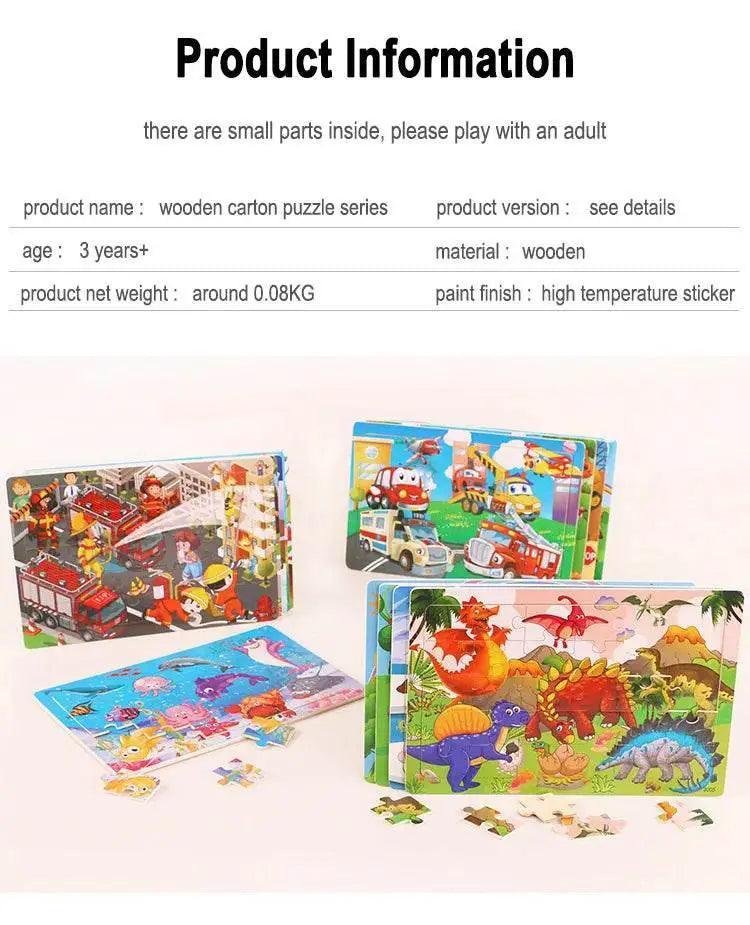  Wooden Jigsaw 3D Puzzle Kids Cartoon Animal Vehicle Educational Toys -  ToylandEU™