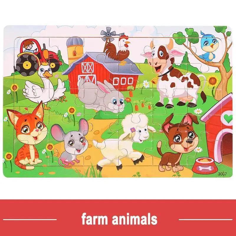  Wooden Jigsaw 3D Puzzle Kids Cartoon Animal Vehicle Educational Toys -  ToylandEU™