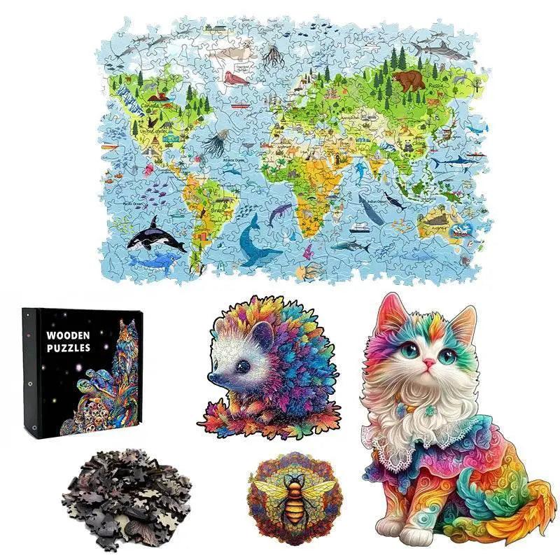  Educational World Map for Kids Wooden Jigsaw Puzzle Brain Trainer Interactive Family Toy -  ToylandEU™