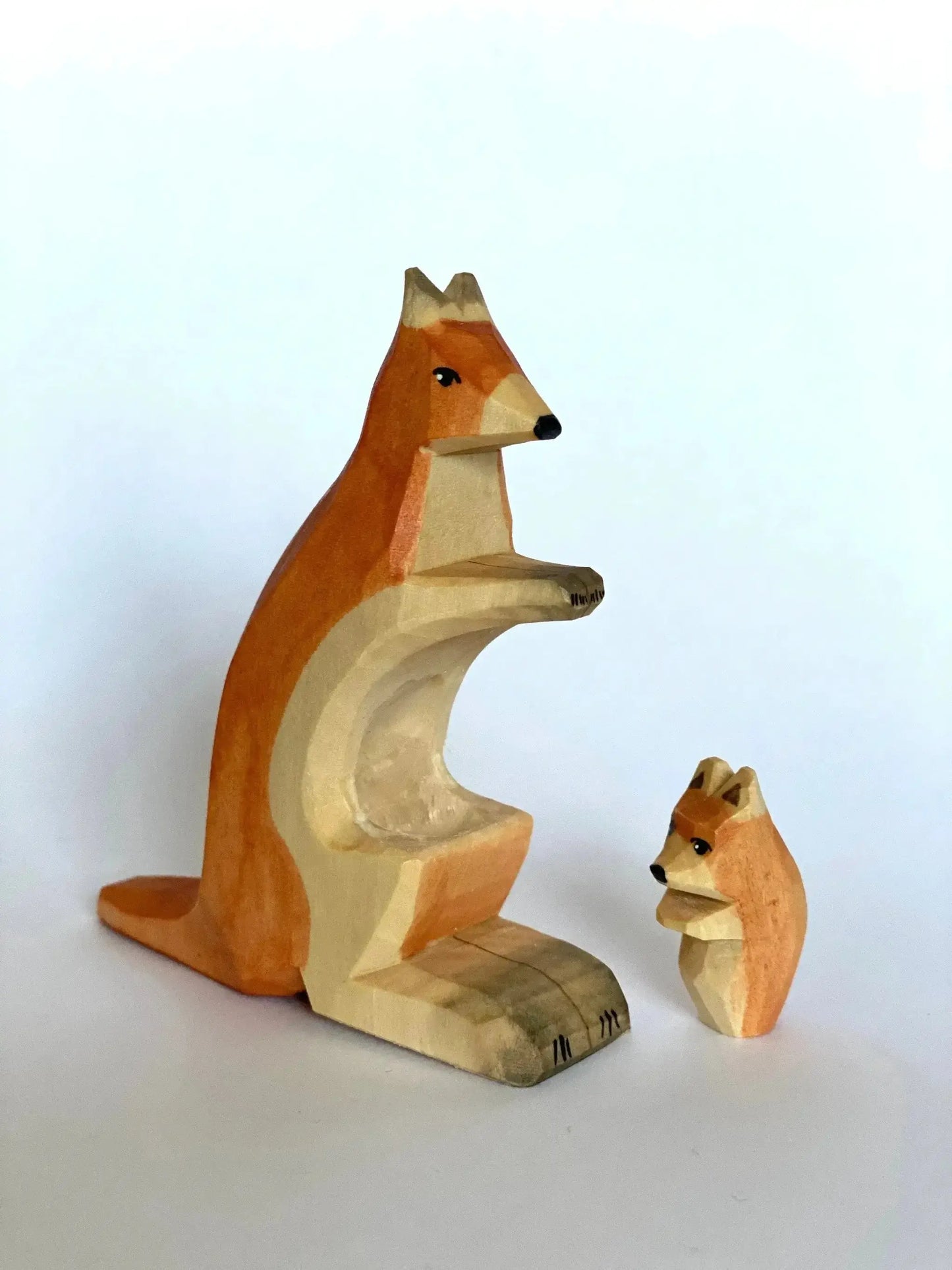 Handcrafted Wooden Kangaroo Figurine With Baby In Pouch - ToylandEU
