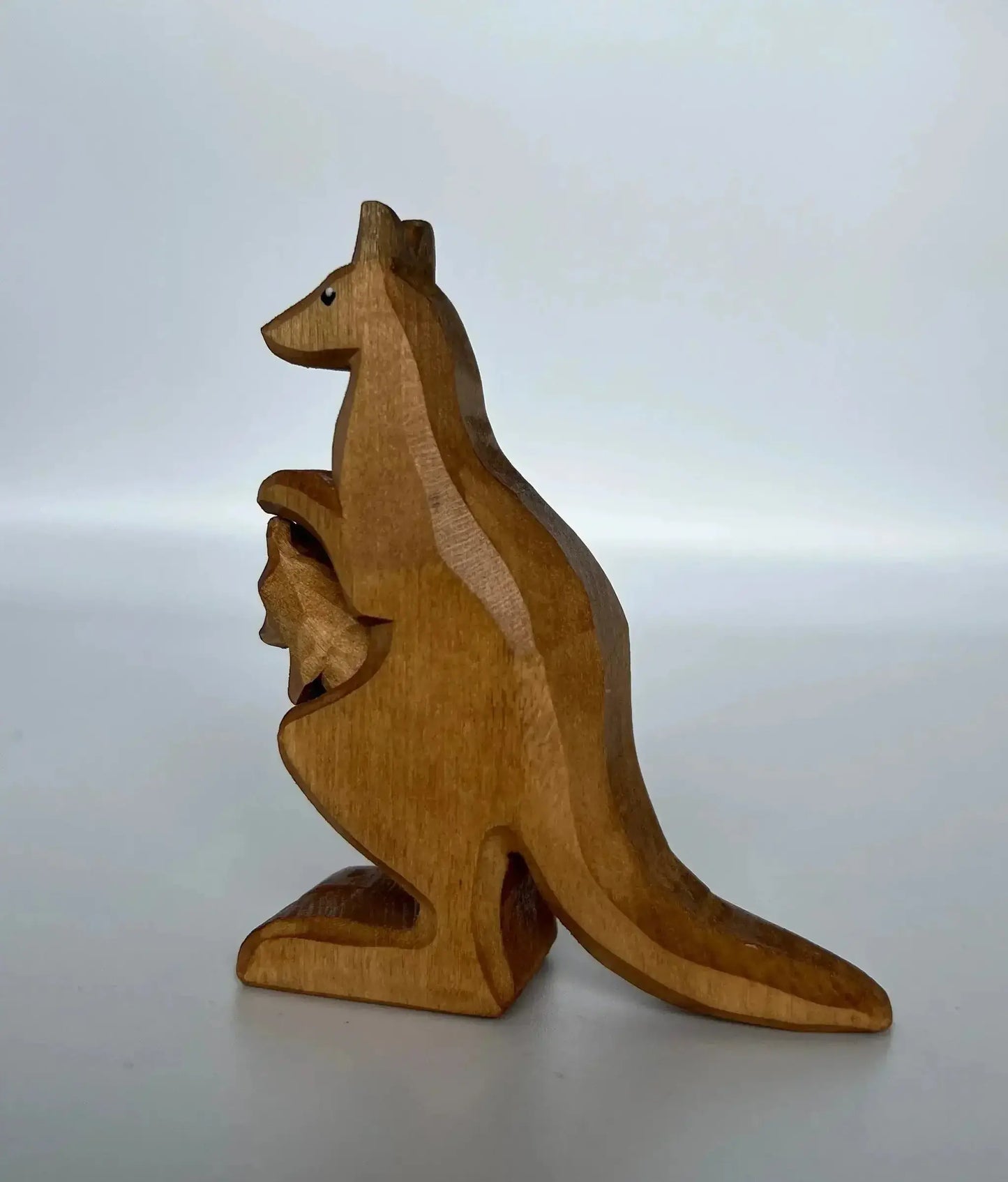 Handcrafted Wooden Kangaroo Figurine With Baby In Pouch - ToylandEU