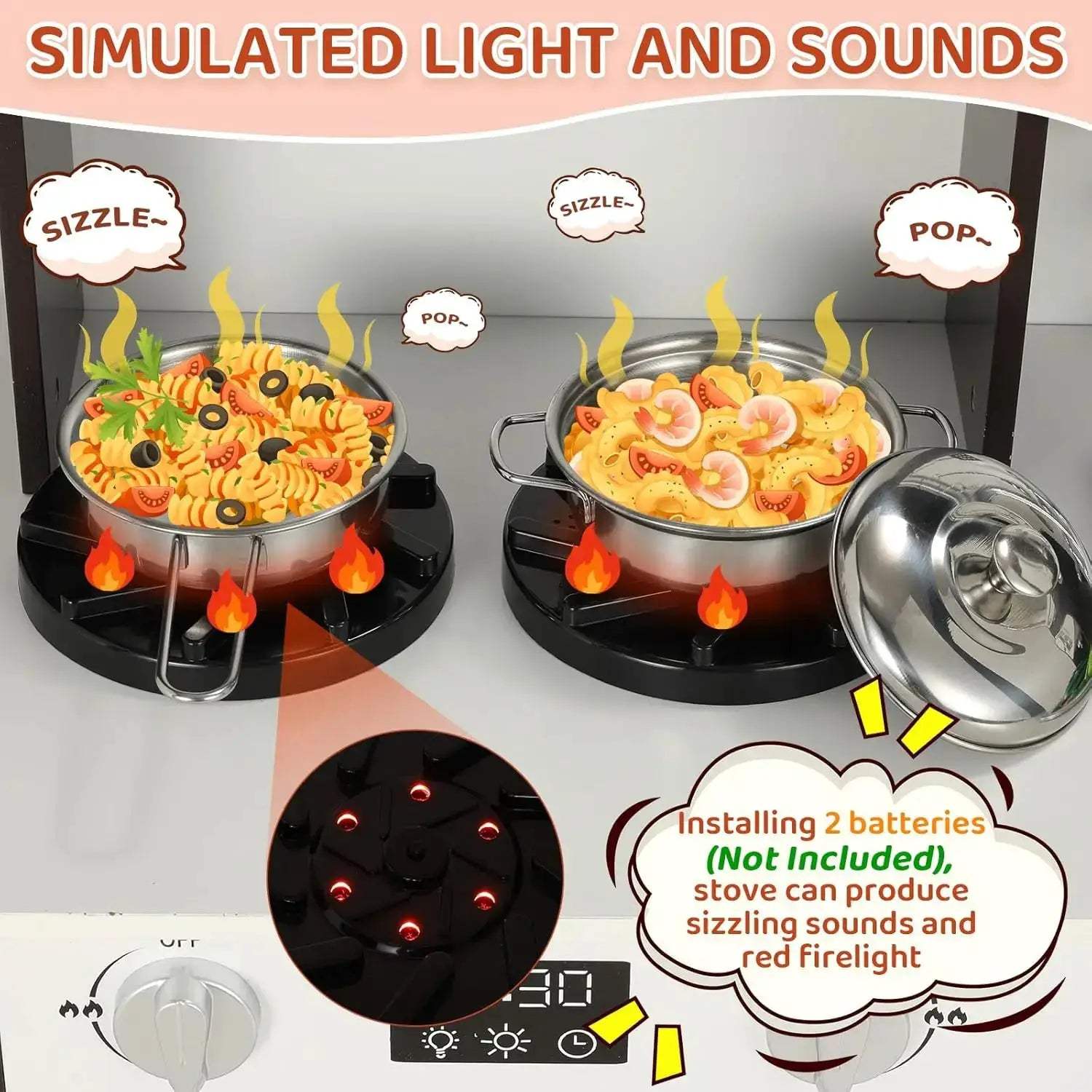  Wooden Kids Play Kitchen Set Stove Light Microwave -  ToylandEU™