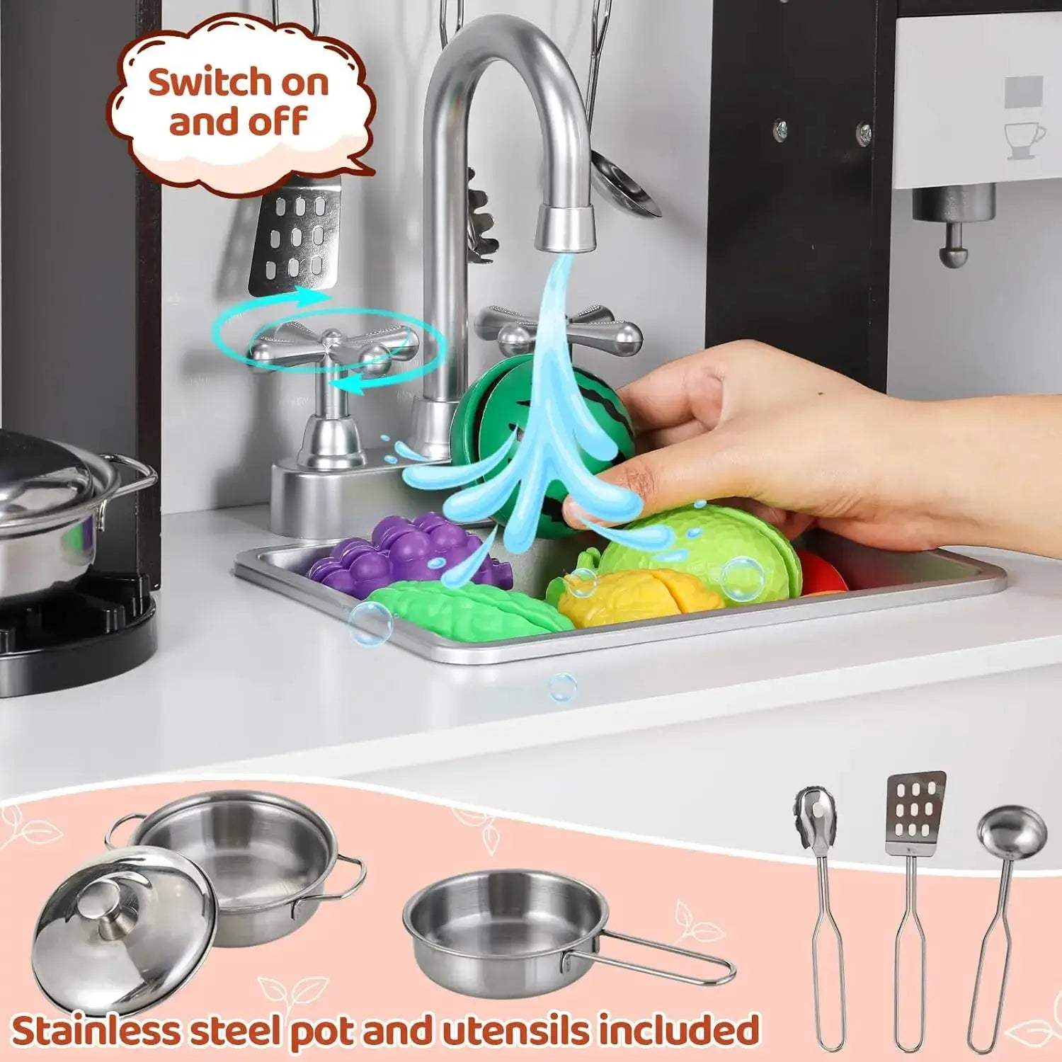  Wooden Kids Play Kitchen Set Stove Light Microwave -  ToylandEU™