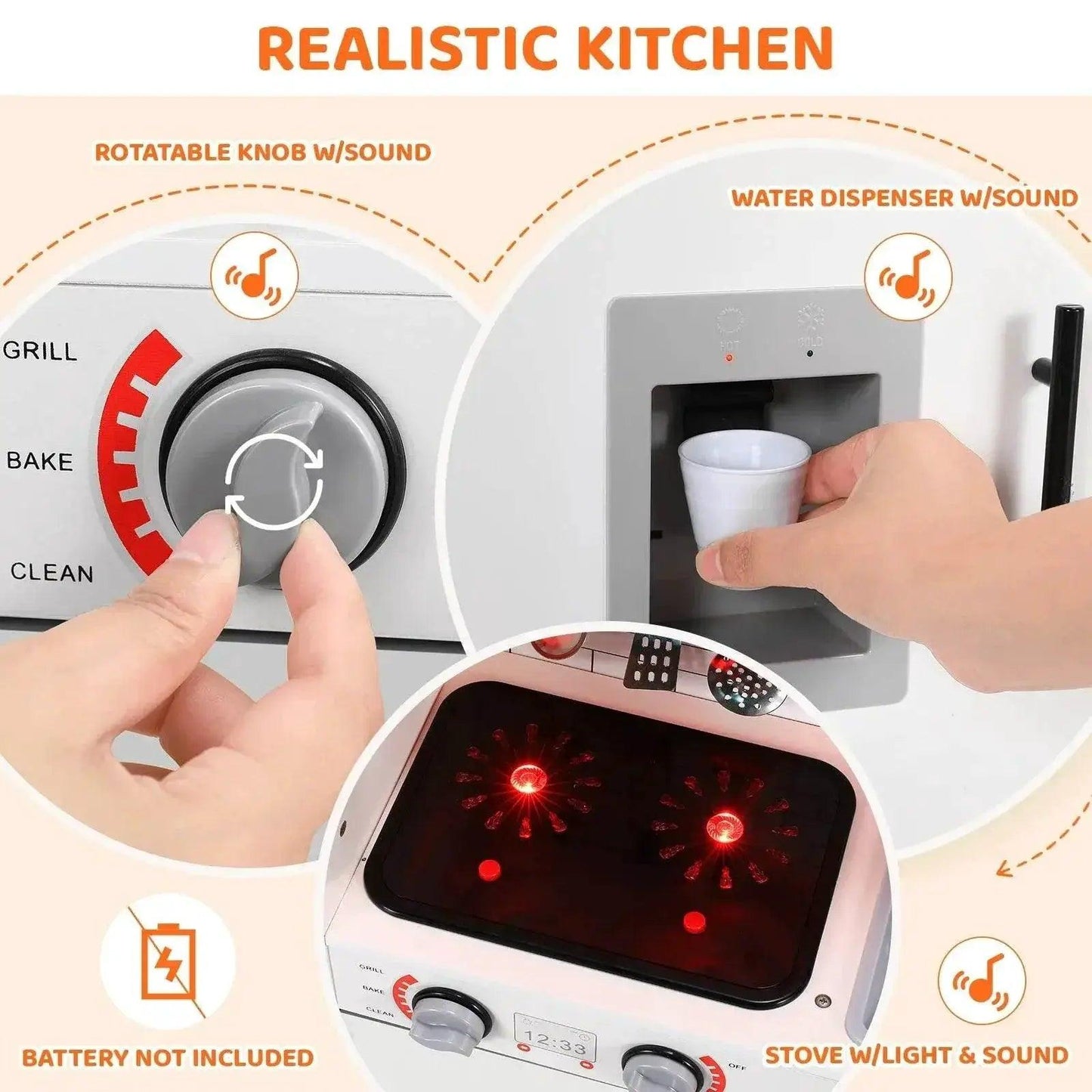  Wooden Kitchen Kids Pretend Play Set with Light and Sound -  ToylandEU™