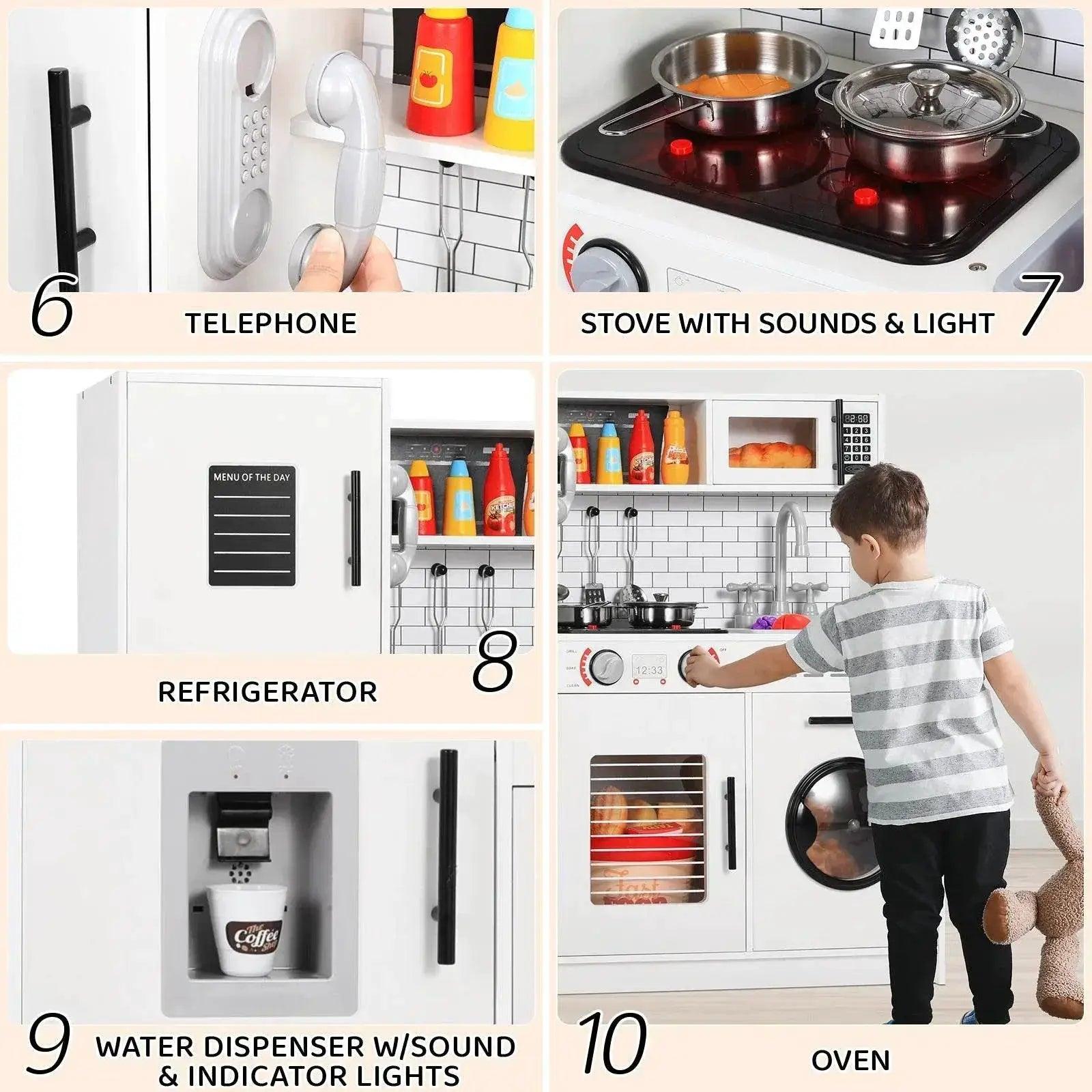  Wooden Kitchen Kids Pretend Play Set with Light and Sound -  ToylandEU™