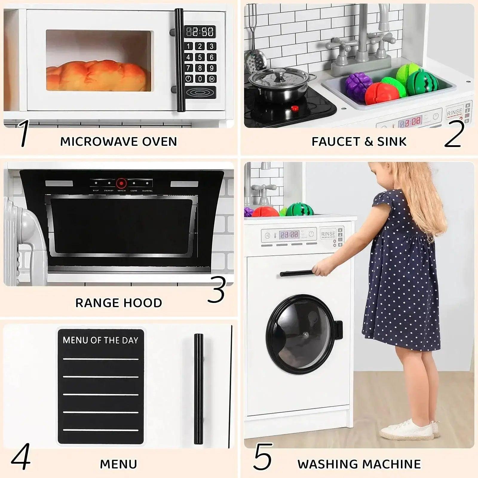  Wooden Kitchen Kids Pretend Play Set with Light and Sound -  ToylandEU™