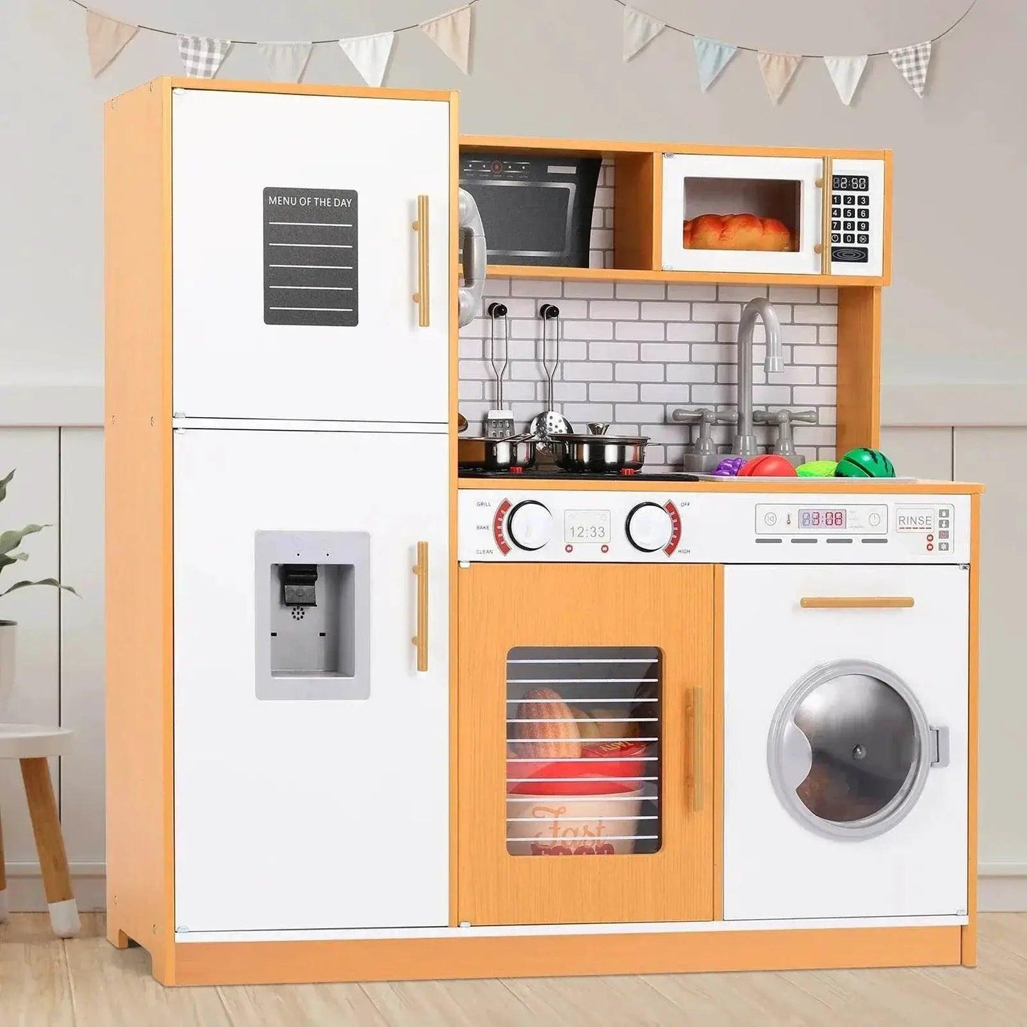  Wooden Kitchen Kids Pretend Play Set with Light and Sound -  ToylandEU™