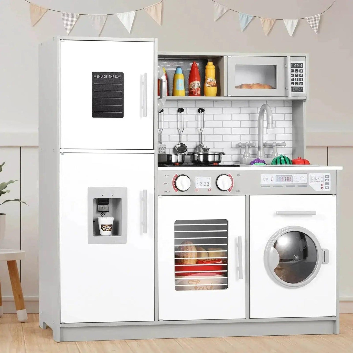  Wooden Kitchen Kids Pretend Play Set with Light and Sound -  ToylandEU™