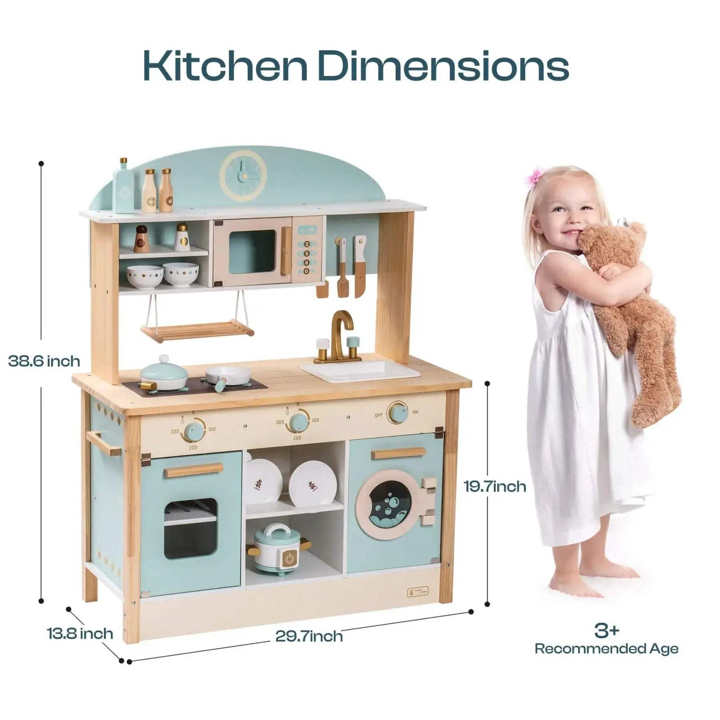  Wooden Kitchen Playset Realistic Fridge And Oven For Kids -  ToylandEU™