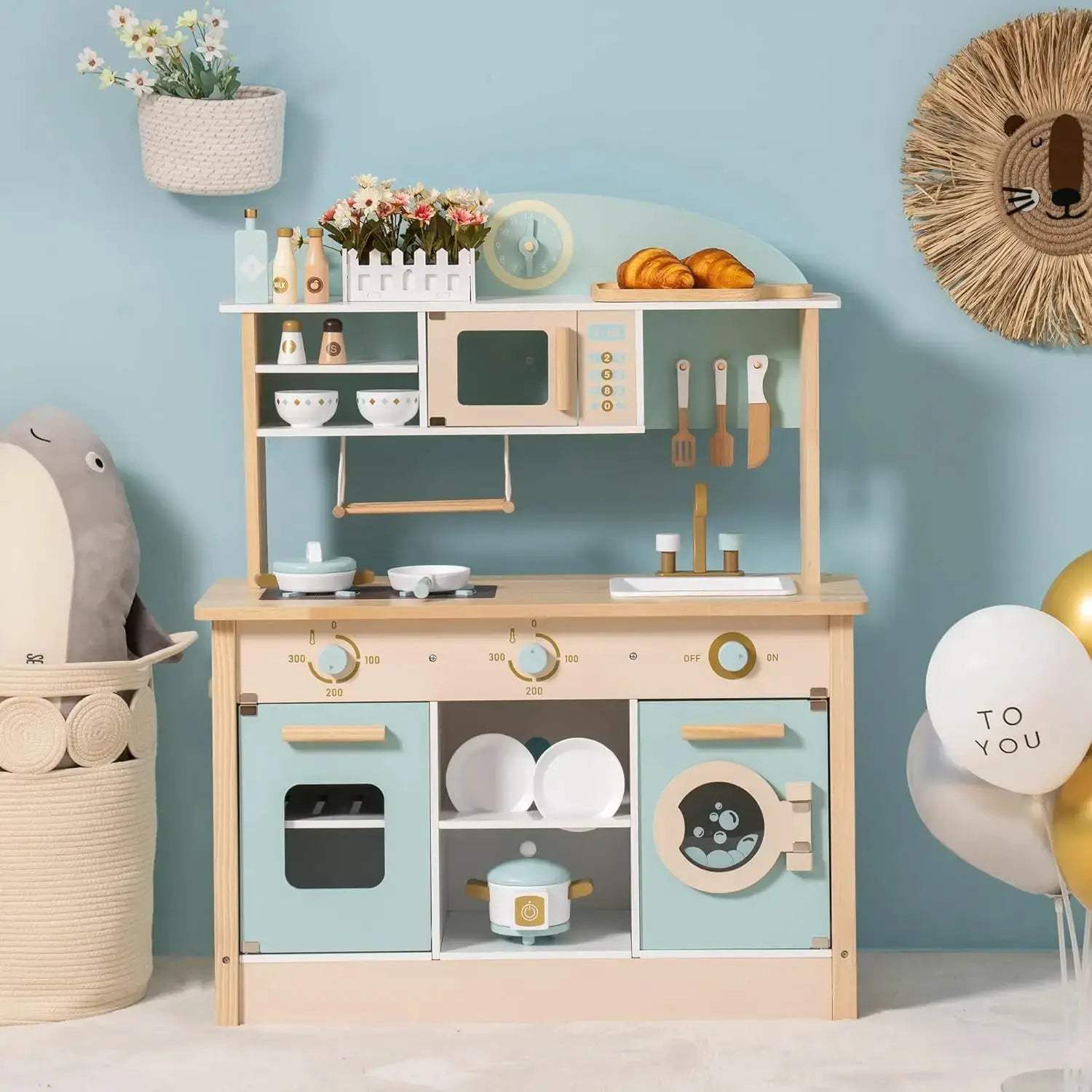  Wooden Kitchen Playset Realistic No Electric Cooking -  ToylandEU™